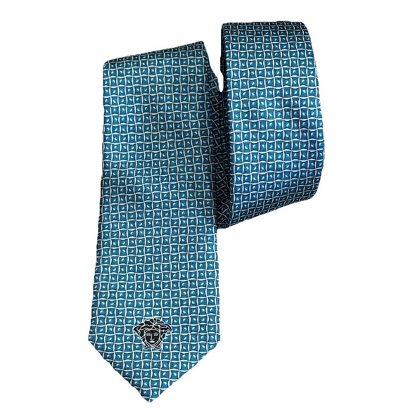 Versace Other - Gianni Versace Tie Blue Geometric 100% Silk Italy Luxury Medusa Logo Necktie 58